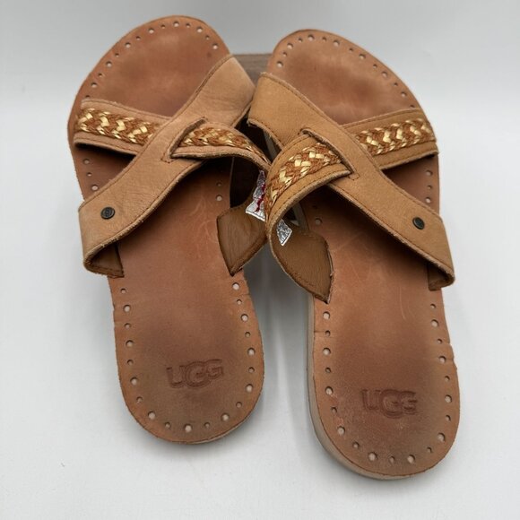 UGG Lexia  Leather criss cross sandals tan slide woman’s size 7 1017792 - Picture 8 of 8
